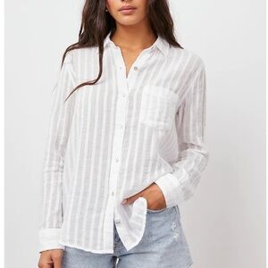 Rails Charli Button Down Business Casual Blouse White Shadow Stripe Size Medium